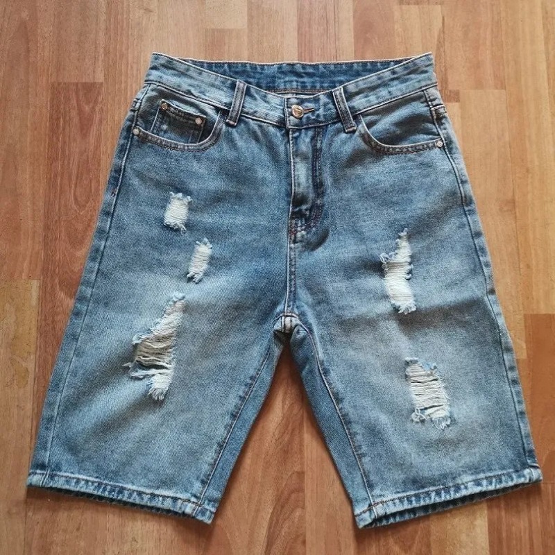 Distressed Jean Rip - Men's Ripped Denim Shorts Summer Slim