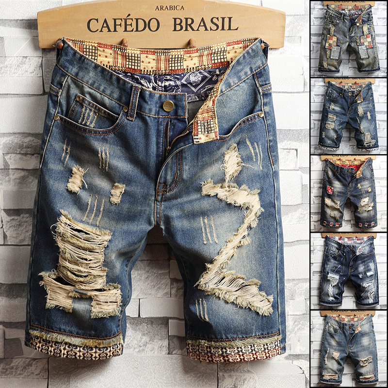 Distressed Jean Rip - Ripped Hip-hop Denim Shorts Men's Summer