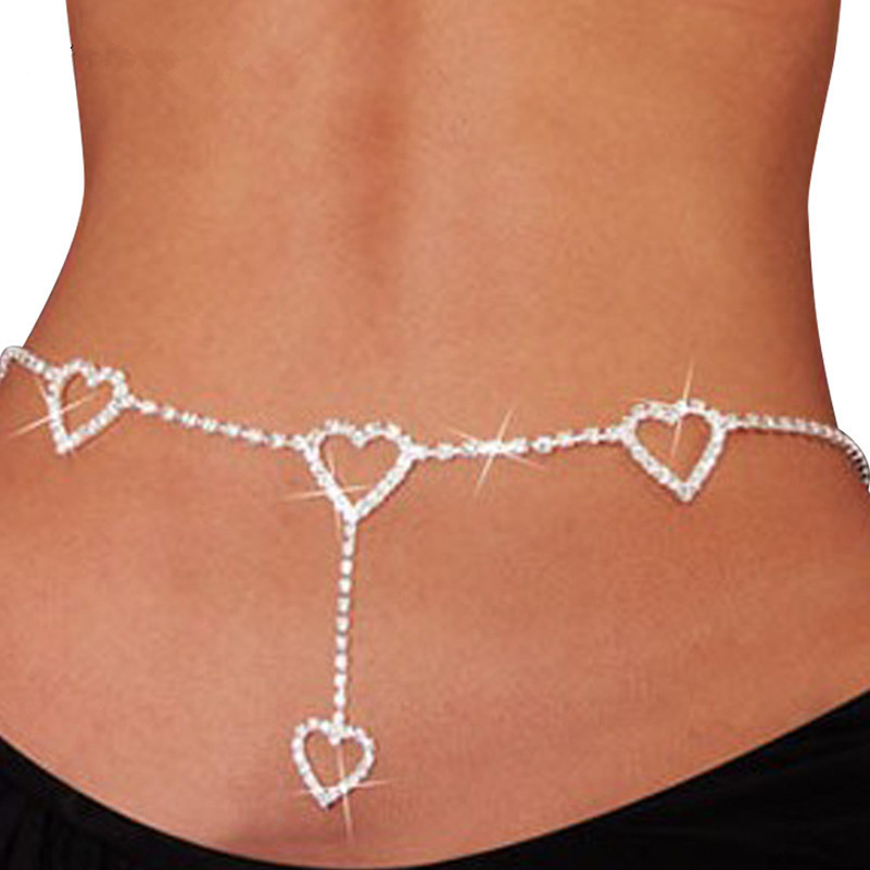 Street Fashion Jewelry - Fashionable Single-layer Heart Pendant Rhinestone Waist