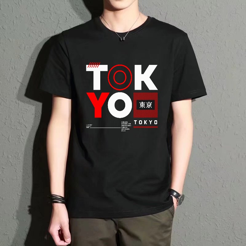 Street Fashion In Tokyo - Men's Black Round-Neck Short-Sleeved T-Shirt, Tokyo