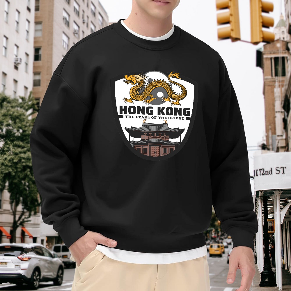 Street Fashion Hong Kong - Men's Black Crew Neck Loose Sweatshirt