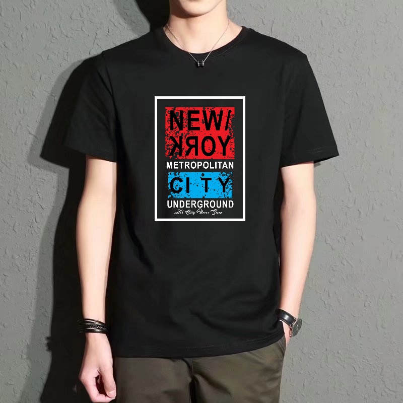 Street Style New York Fashion - Men's Black Round-Neck Short-Sleeved T-Shirt New