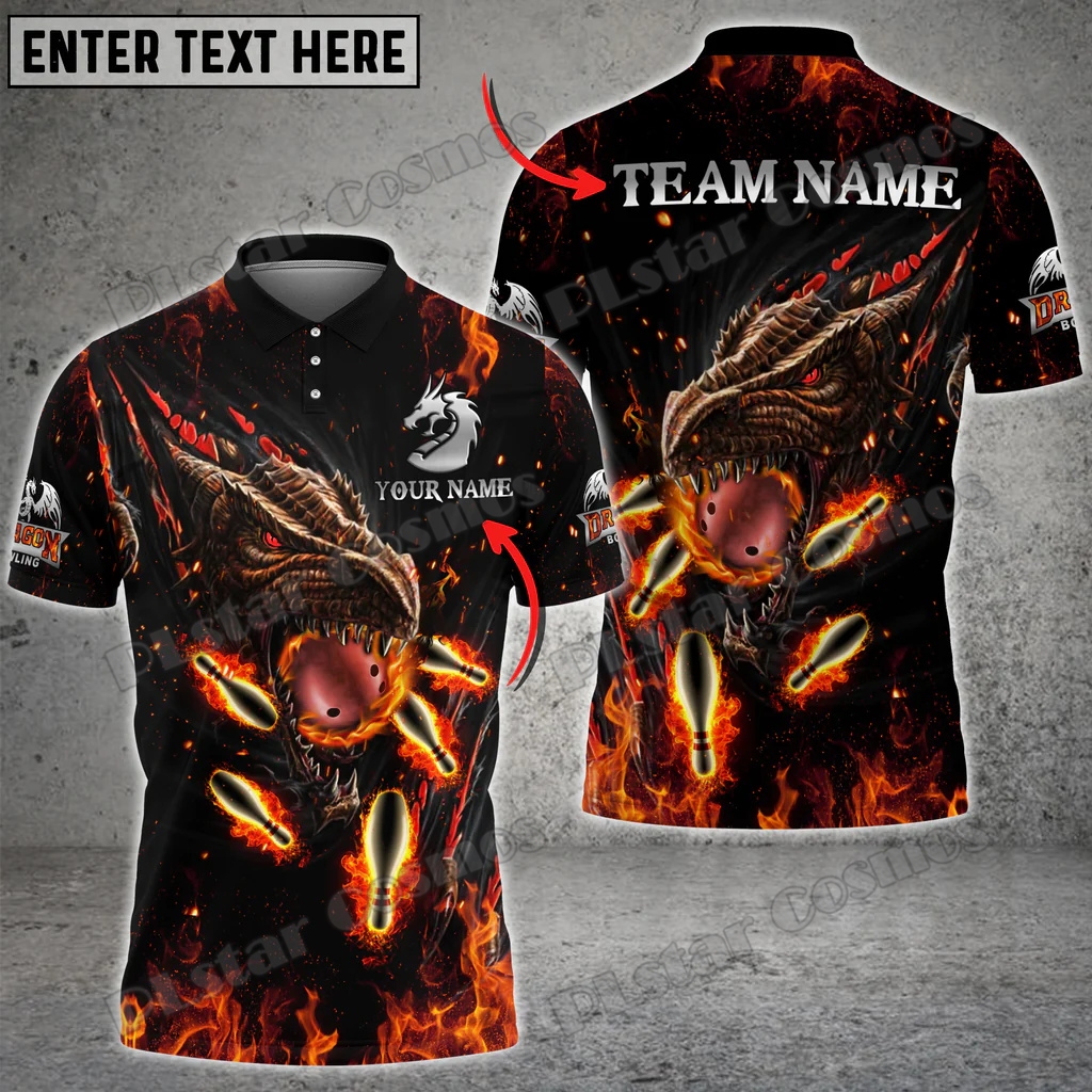 Street Fashion Name - Flame Dragon Bowling And Pins Personalized