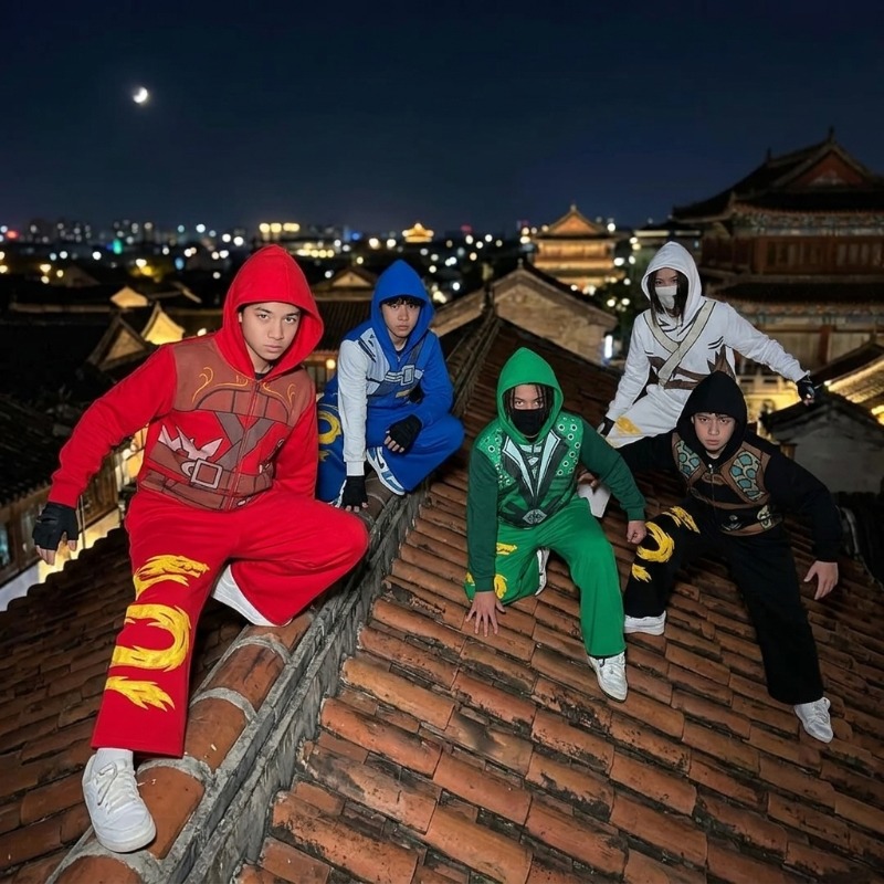 Graphic Hoodie Streetwear - Ninja Warrior Armor Hoodie Set Men
