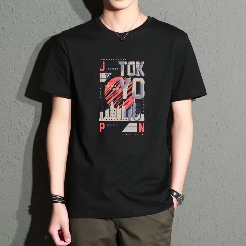 Street Fashion In Tokyo - Men's Black Round-Neck Short-Sleeved T-Shirt, Tokyo