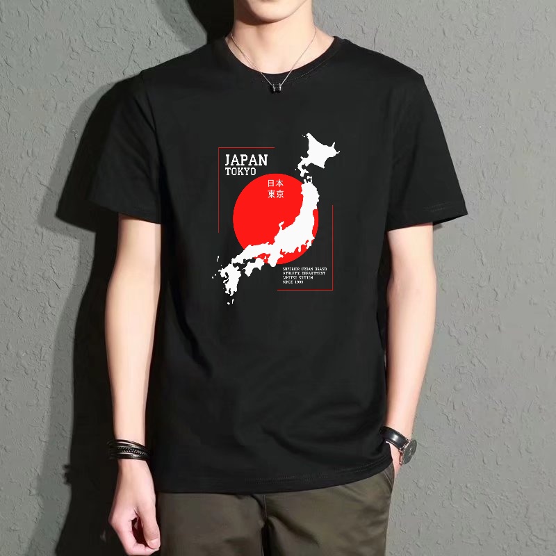 Street Fashion In Tokyo - Men's Black Round-Neck Short-Sleeved T-Shirt, Japanese