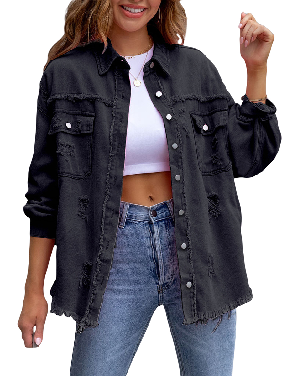 Distressed Jean Rip - Women's Fashion Casual Ripped Distressed Denim