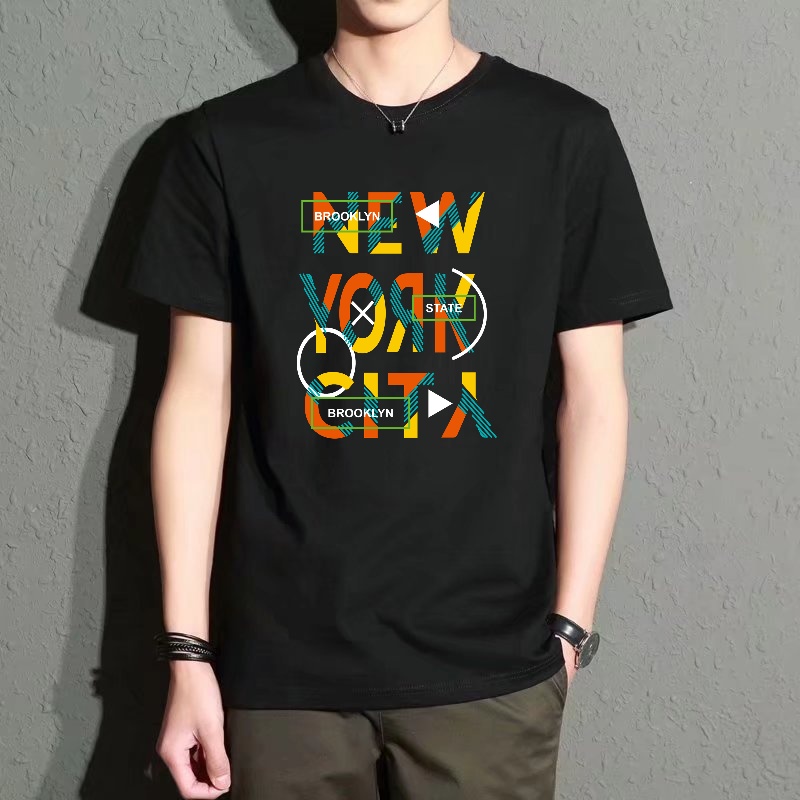 Men's Black Round-Neck Short-S - đánh giá và giá Street Style New York Fashion