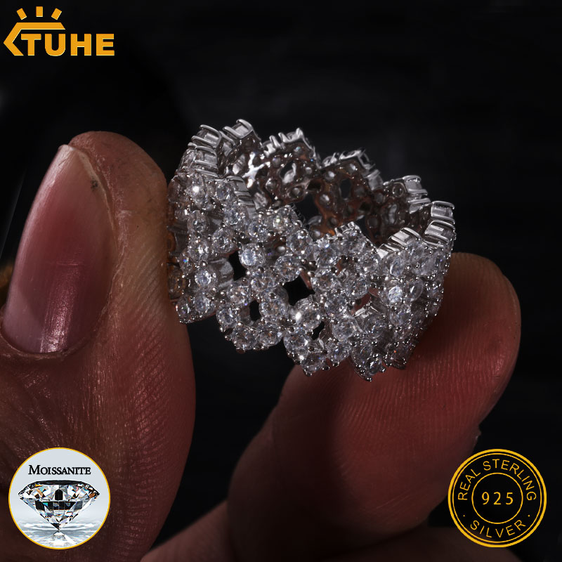 TUHE Iced Out Men Rings Moissa - đánh giá và giá Street Fashion Rings