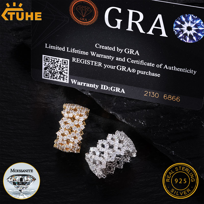 TUHE Iced Out Men Rings Moissa - đánh giá và giá Street Fashion Rings