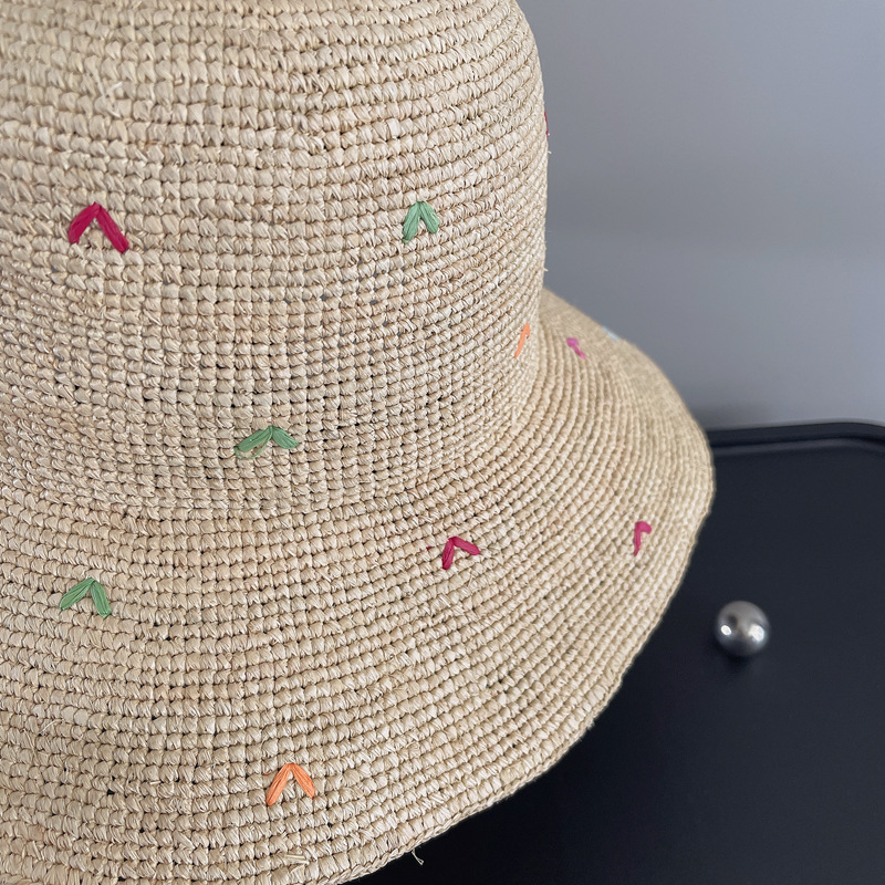 Women Embroidery Heart Raffia  - đánh giá và giá Bucket Hat Embroidered