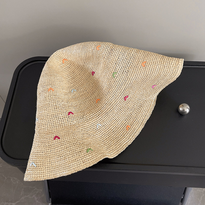 Women Embroidery Heart Raffia  - đánh giá và giá Bucket Hat Embroidered