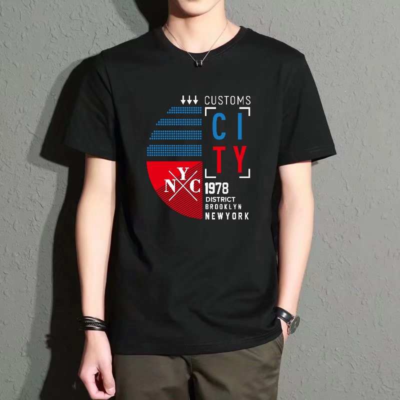 Men's Black Round-Neck Short-S - đánh giá và giá Street Style New York Fashion