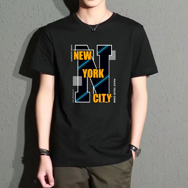 Men's Black Round-Neck Short-S - đánh giá và giá Street Style New York Fashion