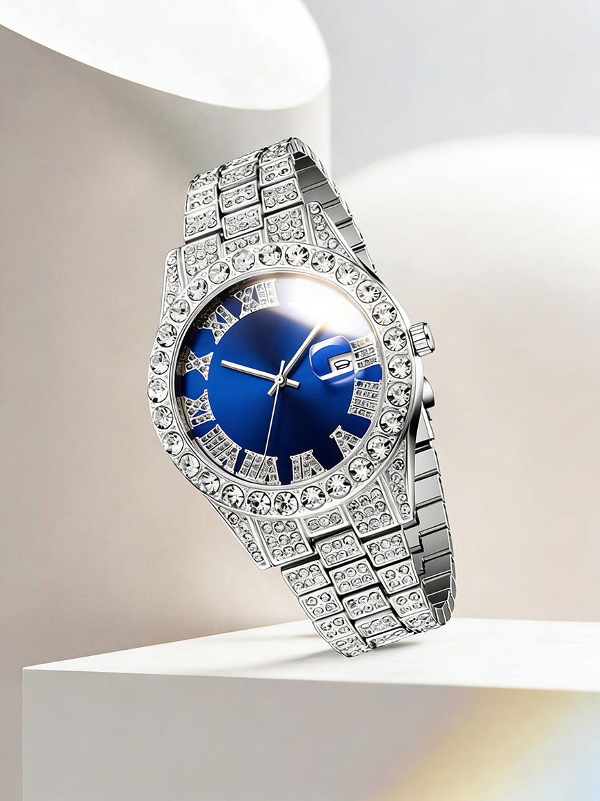 Silver Blue Men's Quartz Watch - đánh giá và giá Street Fashion Rings