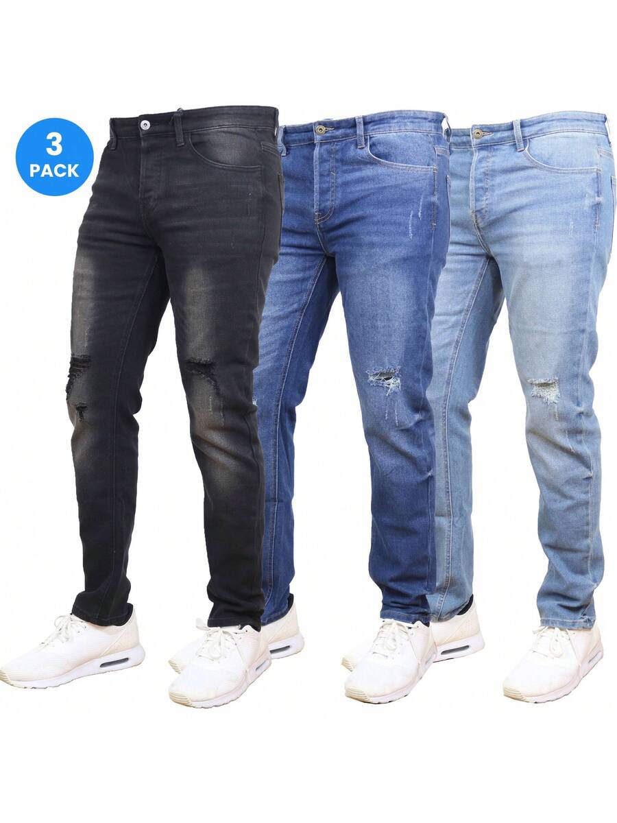 Mens Stretch Ripped Jeans 3 Pa - đánh giá và giá Distressed Jean Rip