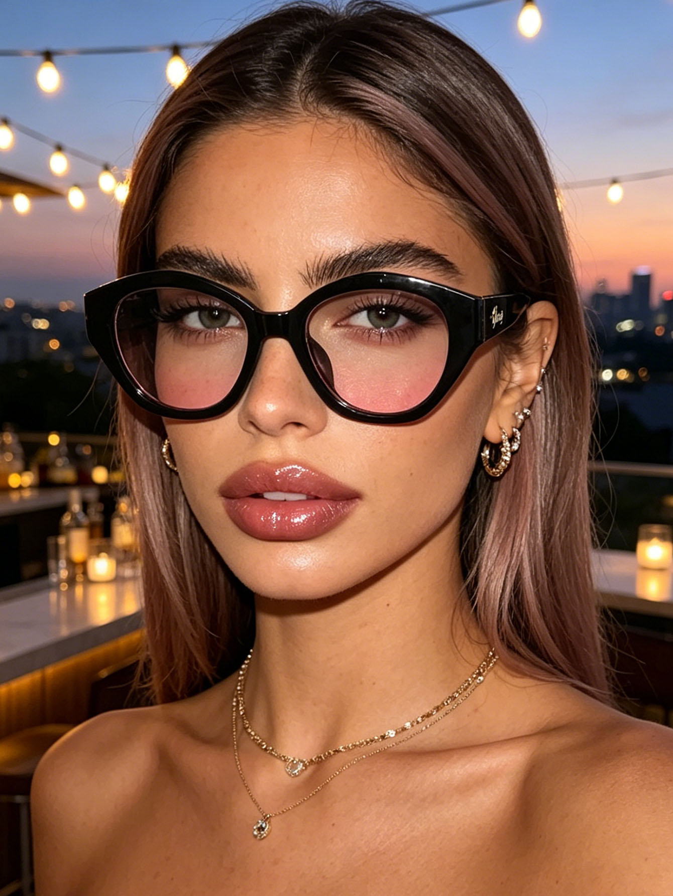 1Pc Niche Black Frame Pink Gra - đánh giá và giá Street Fashion Pose