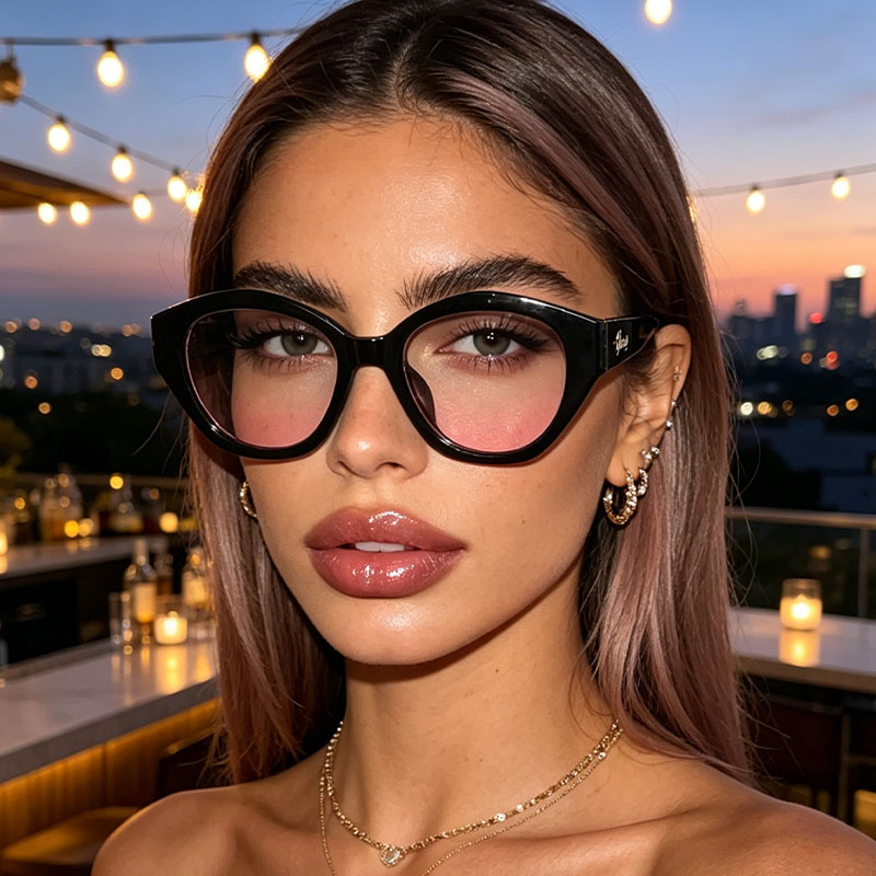 1Pc Niche Black Frame Pink Gra - đánh giá và giá Street Fashion Pose