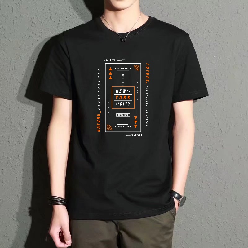 Men's Black Round-Neck Short-S - đánh giá và giá Street Style New York Fashion