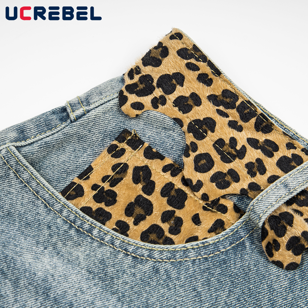 Leopard Patch Denim Shorts Men - đánh giá và giá Distressed Jean Rip