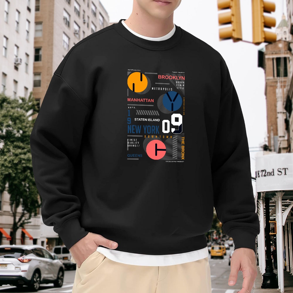 Men's Black Crew Neck Loose Sw - đánh giá và giá Street Style New York Fashion
