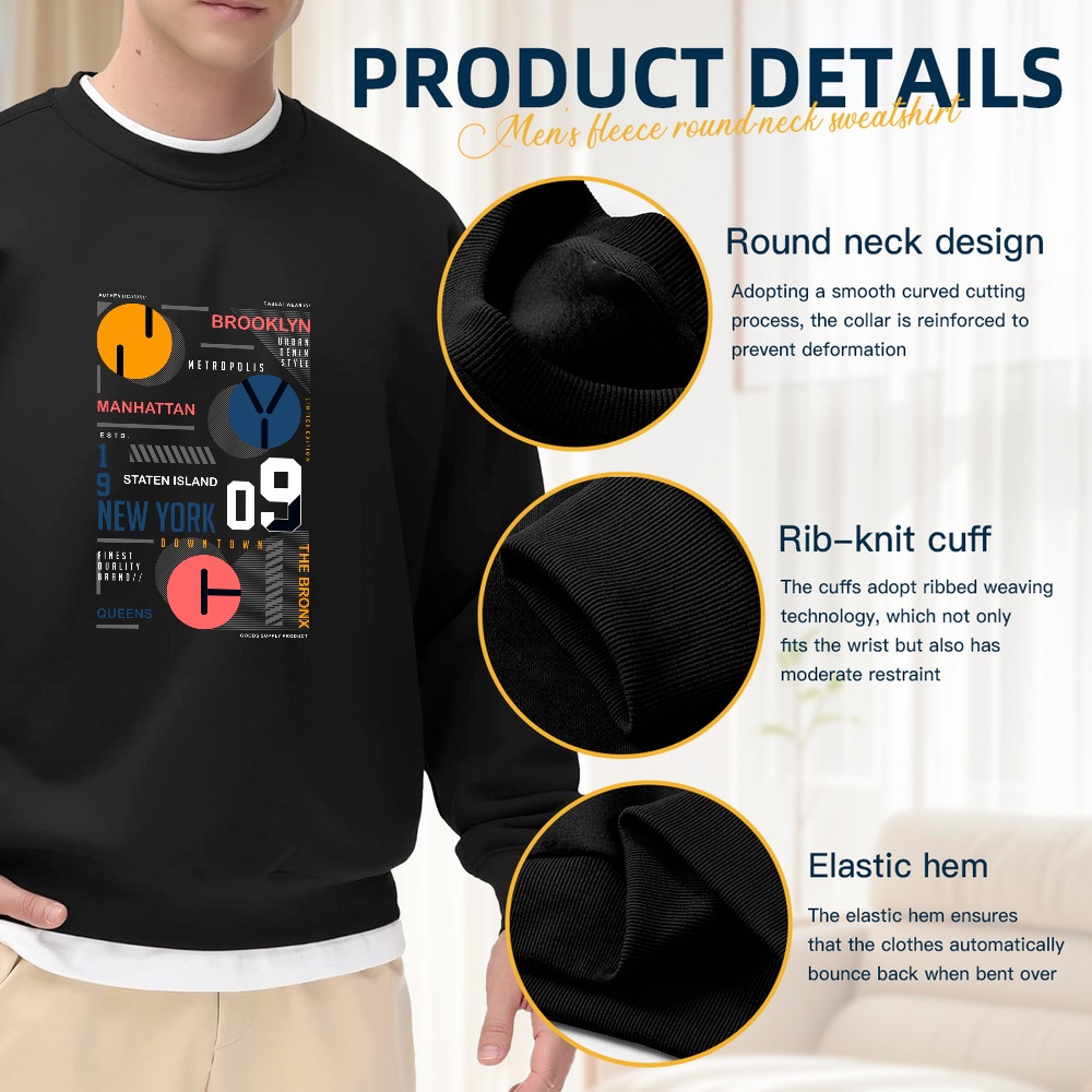 Men's Black Crew Neck Loose Sw - đánh giá và giá Street Style New York Fashion