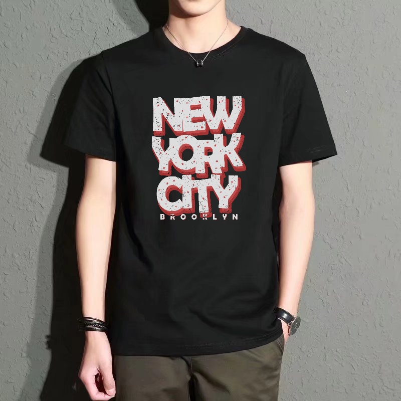 Men's Black Round-Neck Short-S - đánh giá và giá Street Style New York Fashion