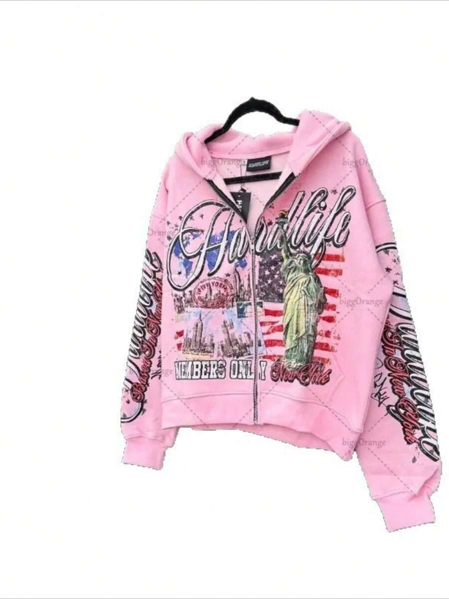 Pink Oversized Zip-Up Hoodie w - đánh giá và giá Graphic Hoodie Streetwear