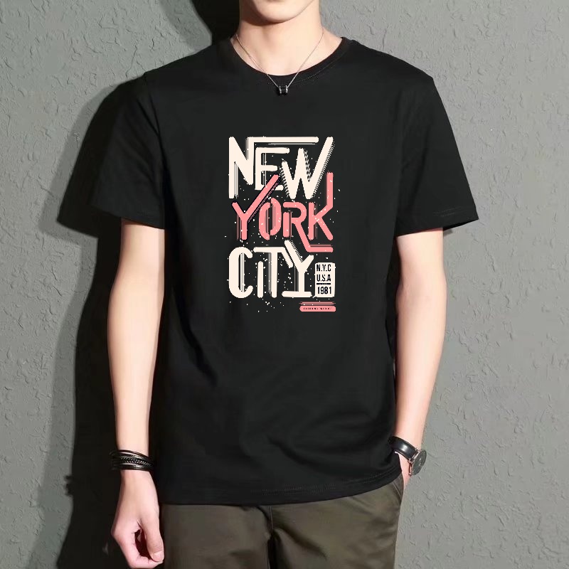 Men's Black Round-Neck Short-S - đánh giá và giá Street Style New York Fashion
