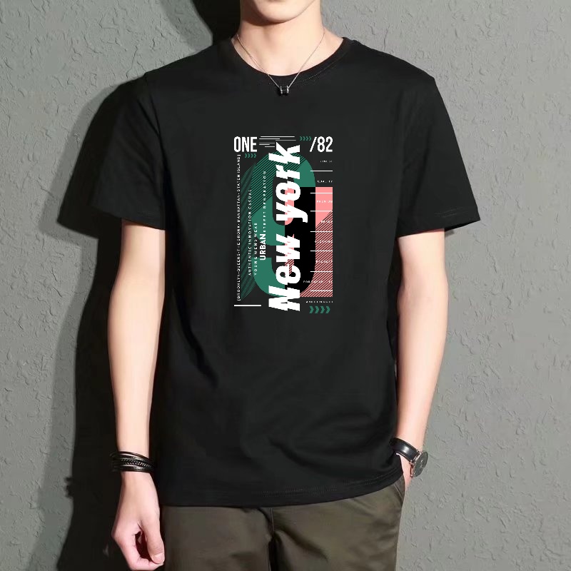 Men's Black Round-Neck Short-S - đánh giá và giá Street Style New York Fashion