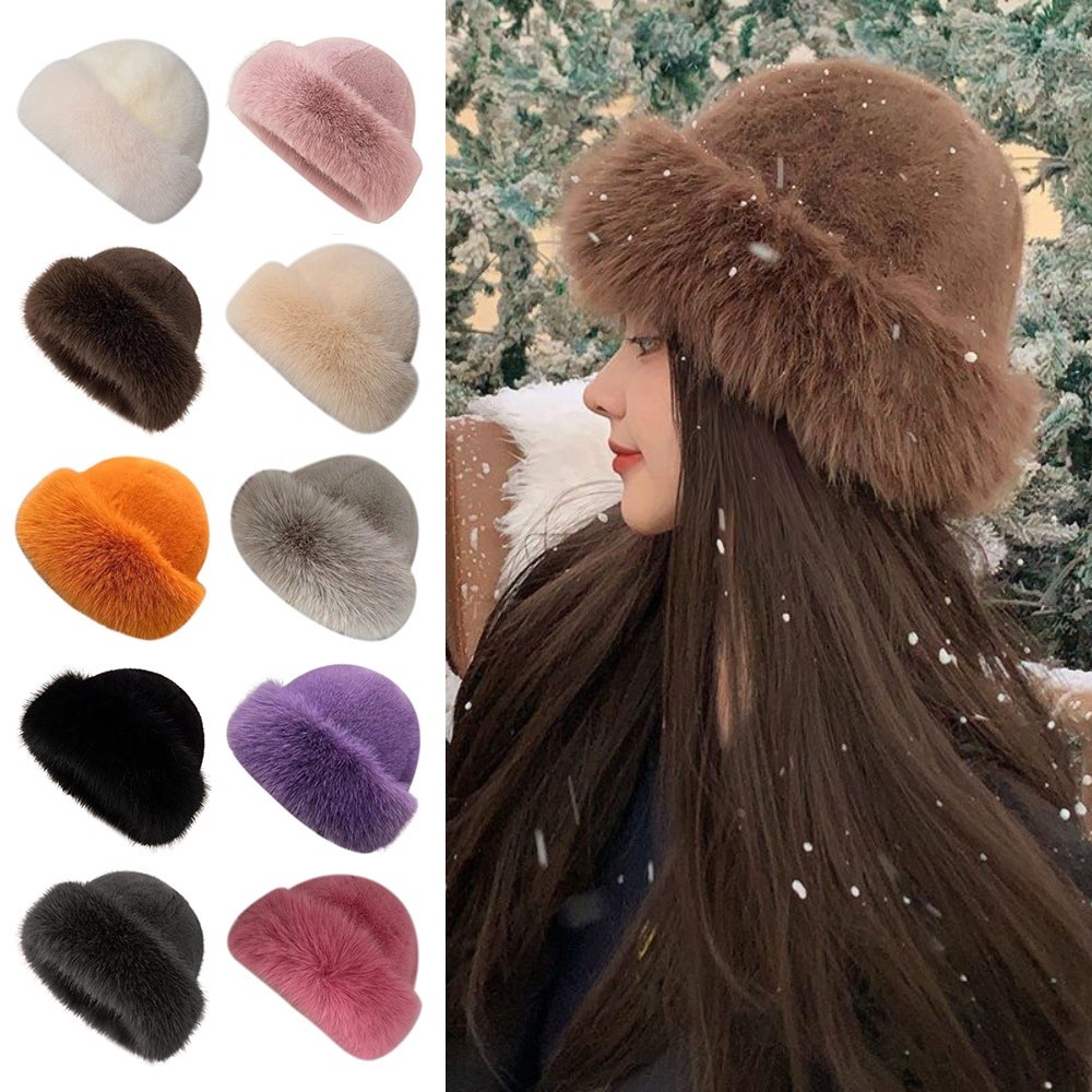 New Fluffy Fur Winter Hat Soli - đánh giá và giá Bucket Hat Embroidered