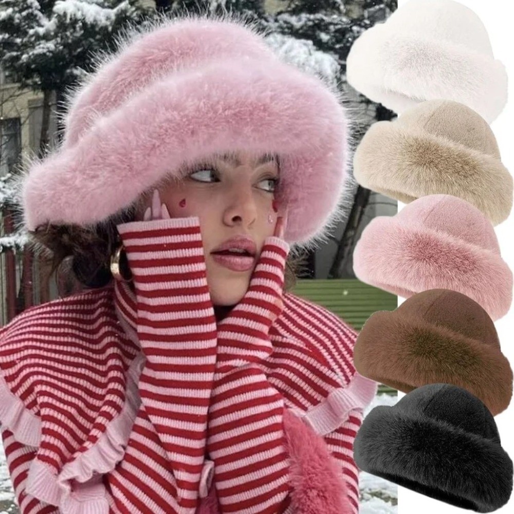 New Fluffy Fur Winter Hat Soli - đánh giá và giá Bucket Hat Embroidered