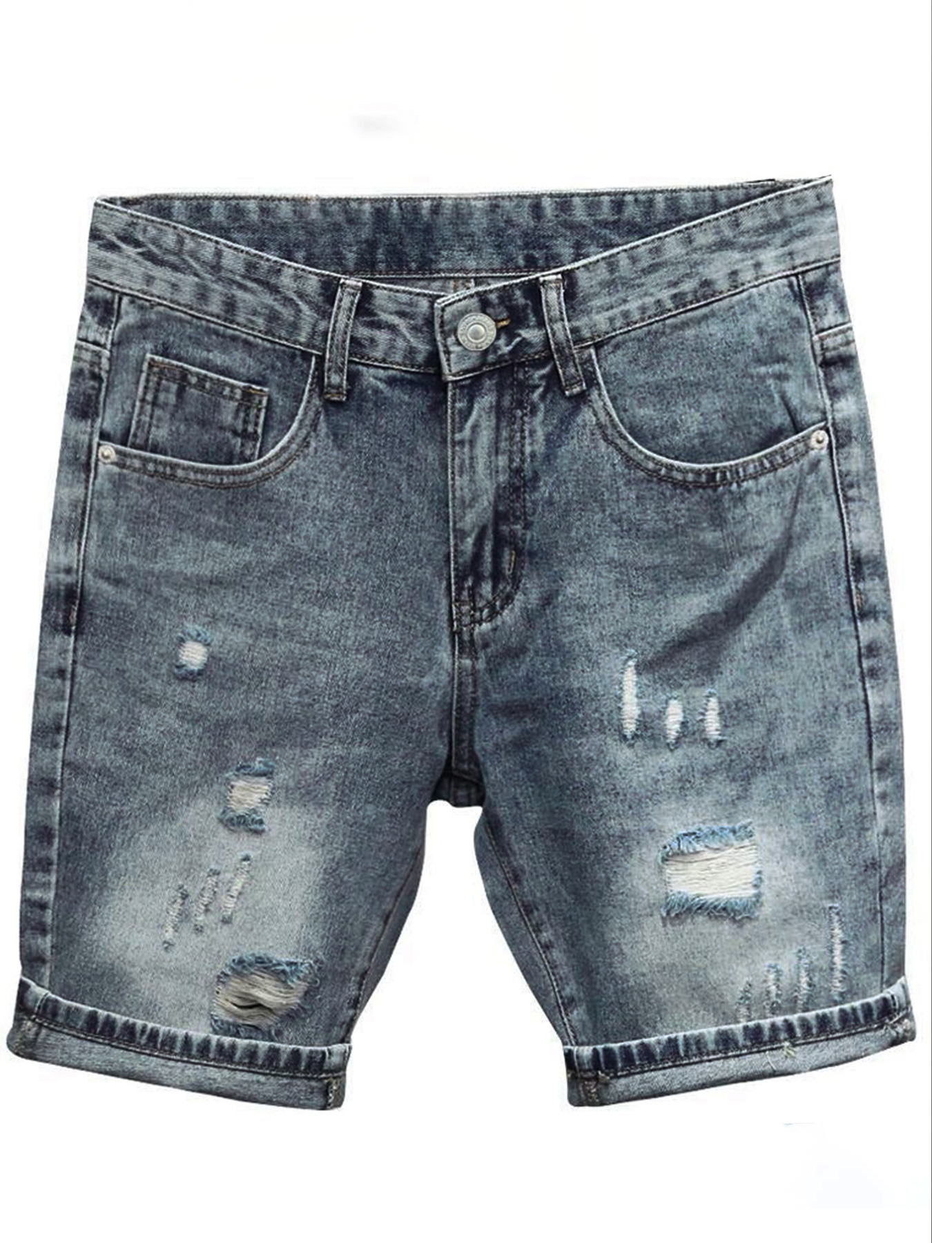 Light Blue Denim Shorts Men's  - đánh giá và giá Distressed Jean Rip