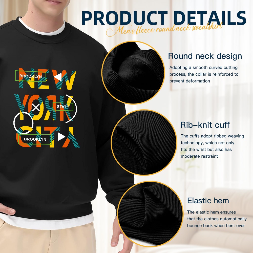 Men's Black Crew Neck Loose Sw - đánh giá và giá Street Style New York Fashion