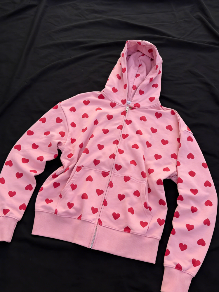 Cute All Over Heart Graphic Zi - đánh giá và giá Graphic Hoodie Streetwear