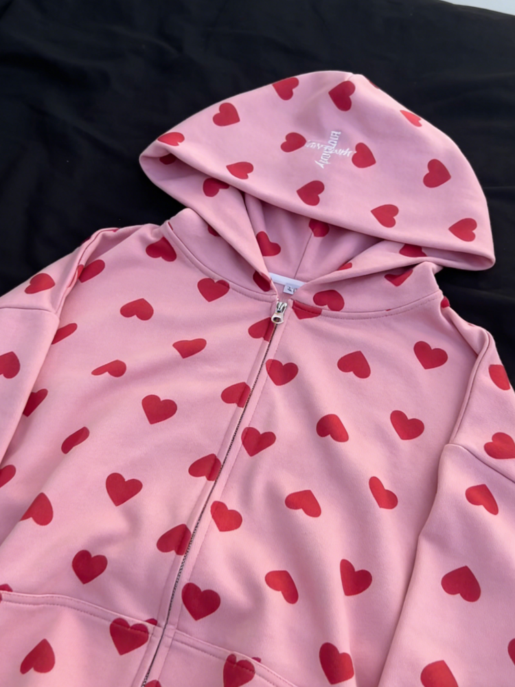 Cute All Over Heart Graphic Zi - đánh giá và giá Graphic Hoodie Streetwear