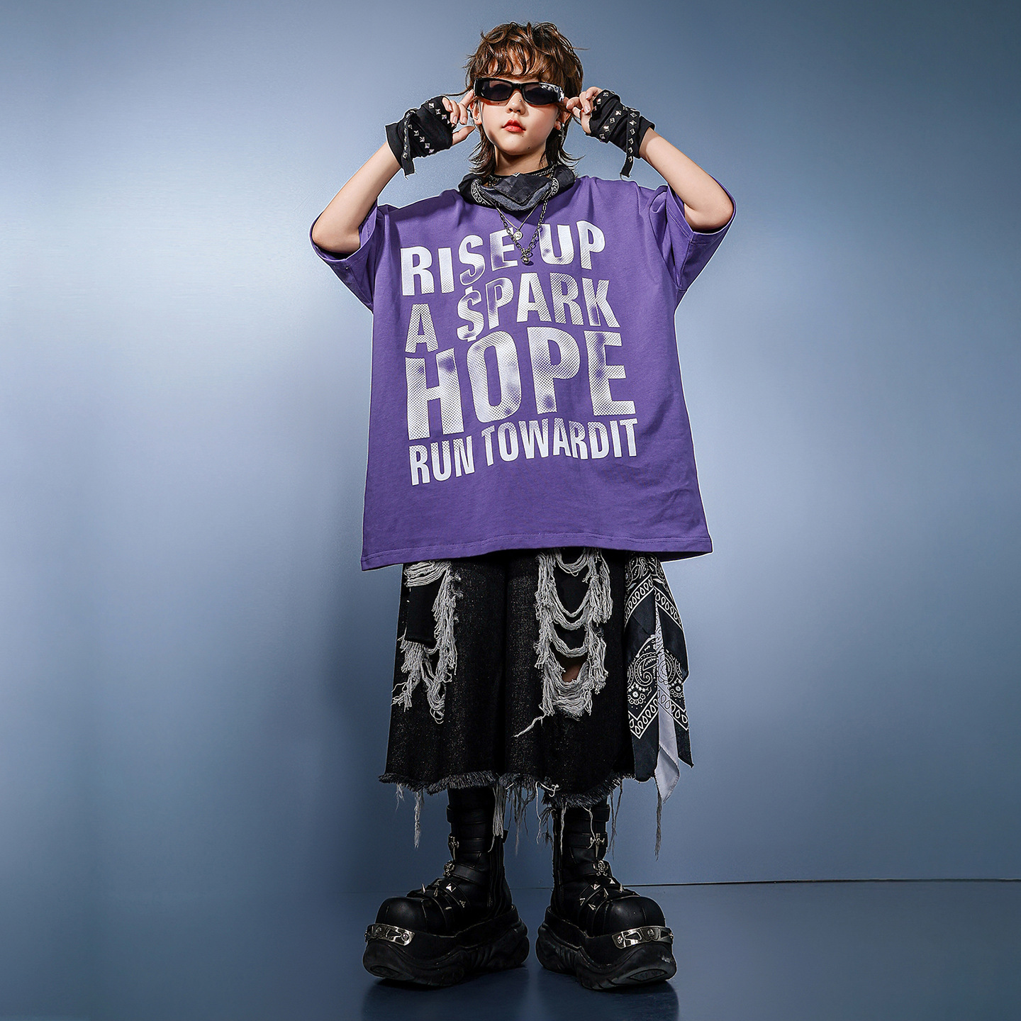 Kid Hip Hop Clothing Purple Le - đánh giá và giá Distressed Jean Rip