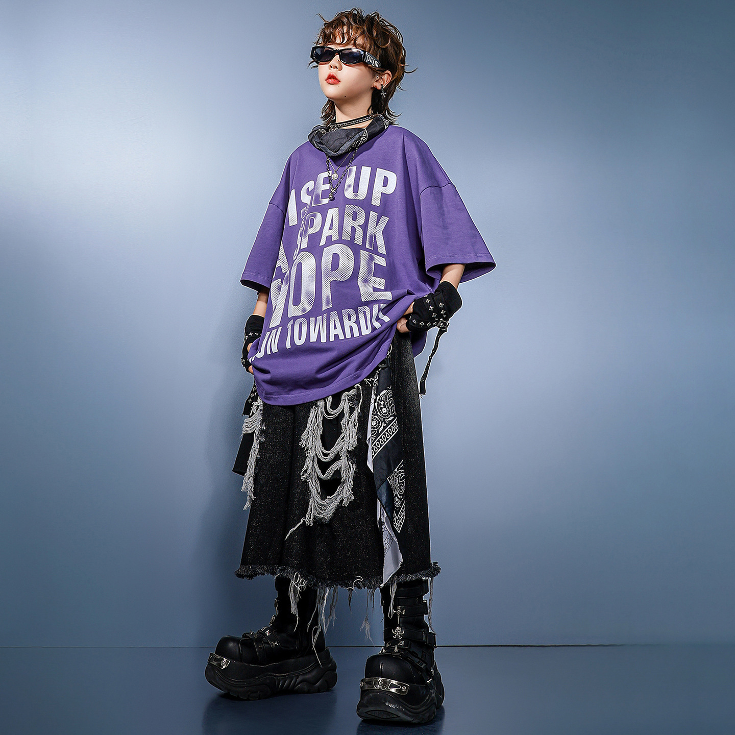 Kid Hip Hop Clothing Purple Le - đánh giá và giá Distressed Jean Rip